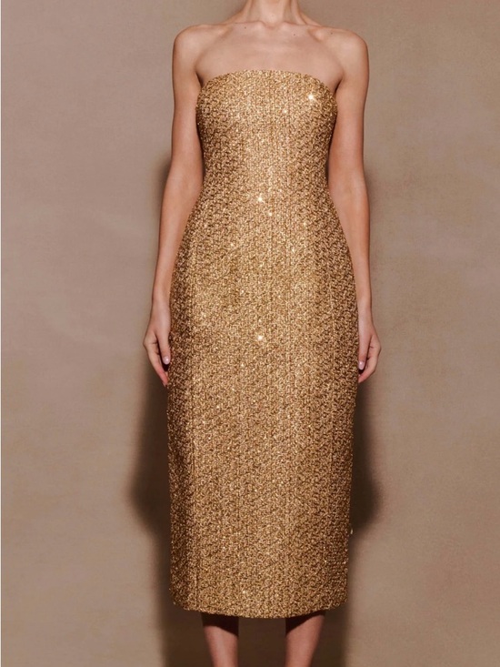 Meshki Dresses & Skirts - New Meshki Strapless Gold Sequin Midi Dress